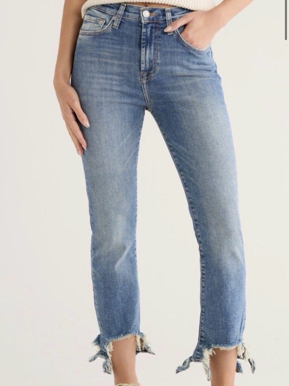 7 For All Mankind Women’s 26 High Rise Slim Kick Distressed Hem Jeans NWT